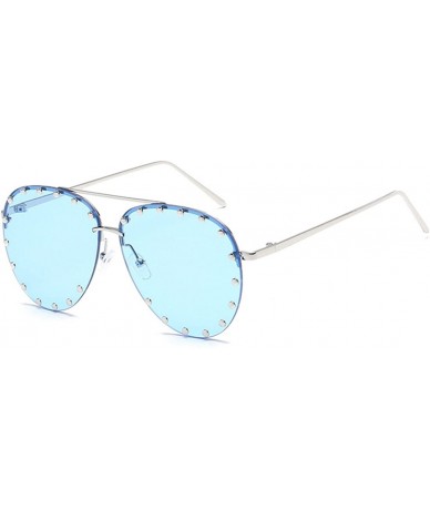 Rimless Male and female half frame fashion sunglasses retro rivet sunglasses - Blue - C018EWTI5AK $11.32