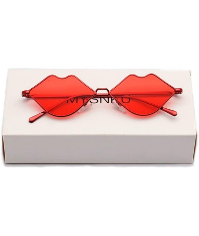 Round Sexy Lips Shape Irregular Sunglasses Women's Small Frame Metallic Thin Edge Color Sunglasses - Red - CR18QH7GD5C $16.18