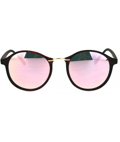Round Mens Round Thin Plastic Retro Horn Rim Color Mirror Lens Sunglasses - Tortoise Pink - C217YSHGWAD $10.57