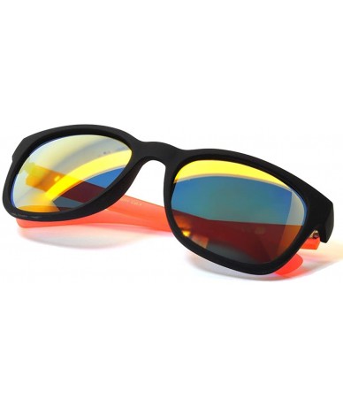 Wayfarer Matte Reflective Mirror Lens Sunglasses Soft Finish Colored Frame - Black - Orange Frame - C011N52CQCR $11.70