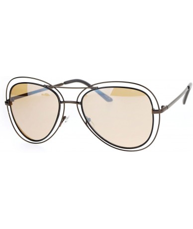 Aviator Double Wire Frame Aviator Sunglasses Women's Fashion Shades UV 400 - Brown Black (Tan) - CC186NW78WU $10.33