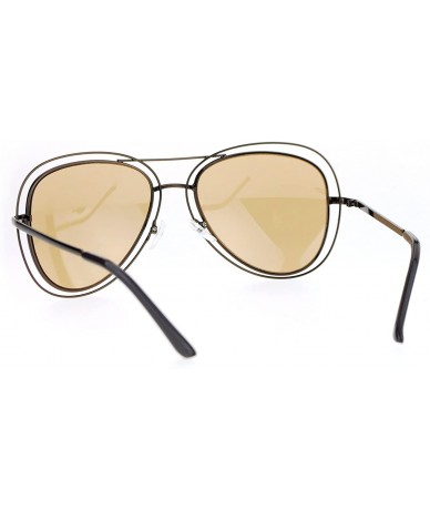 Aviator Double Wire Frame Aviator Sunglasses Women's Fashion Shades UV 400 - Brown Black (Tan) - CC186NW78WU $10.33