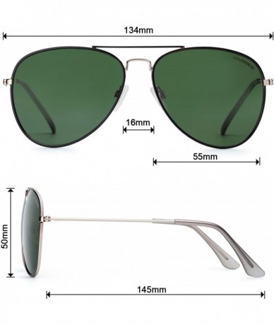 Aviator Classic Military Sunglasses For Men Women Mirrored Lens Metal Frame Retro Eyewear - Black Frame/Green Lens - C718EQKA...