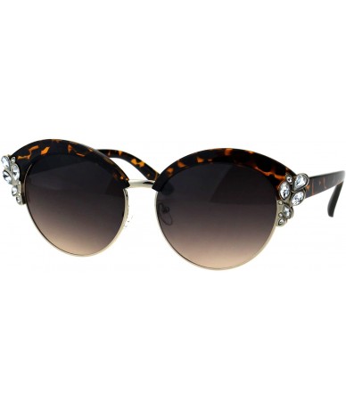 Oversized Womens Bling Iced Rhinestone Half Rim Diva Designer Fashion Sunglasses - Tortoise Gold Brown Smoke - C418EIA0ICS $9.93