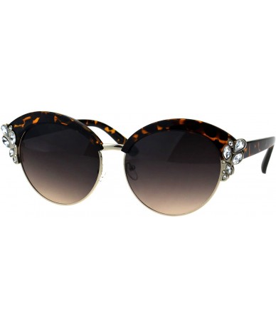 Oversized Womens Bling Iced Rhinestone Half Rim Diva Designer Fashion Sunglasses - Tortoise Gold Brown Smoke - C418EIA0ICS $2...
