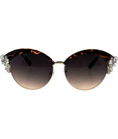 Oversized Womens Bling Iced Rhinestone Half Rim Diva Designer Fashion Sunglasses - Tortoise Gold Brown Smoke - C418EIA0ICS $2...