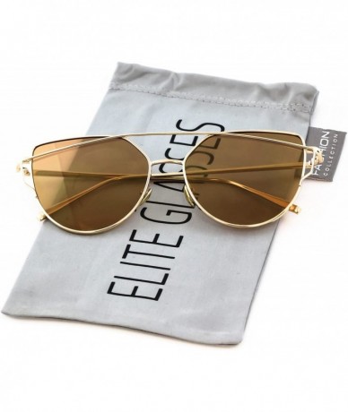 Cat Eye Cat Eye Metal Frame Flat Top Gradient Lens Women Fashion Sunglasses - Tan Brown - C01824U3O7I $17.54
