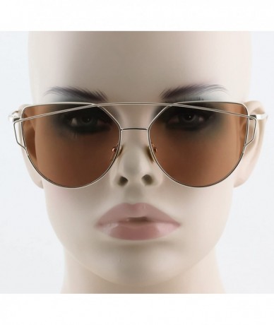 Cat Eye Cat Eye Metal Frame Flat Top Gradient Lens Women Fashion Sunglasses - Tan Brown - C01824U3O7I $10.43