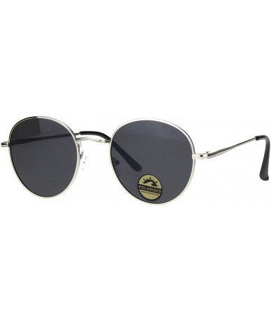 Round Polarized Lens Sunglasses Vintage Fashion Round Light Metal Frame UV 400 - Silver (Black) - C719399H0GR $21.22