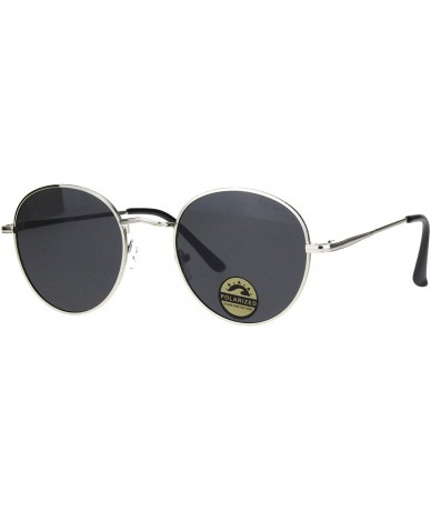 Round Polarized Lens Sunglasses Vintage Fashion Round Light Metal Frame UV 400 - Silver (Black) - C719399H0GR $8.38