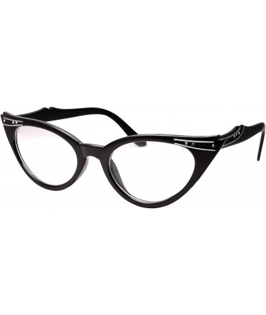 Cat Eye Vintage Cateyes Fashion Clear Lens Cat Eye Glasses with Rhinestones (Black Clear Lens) - CC11MOVFSUR $9.37