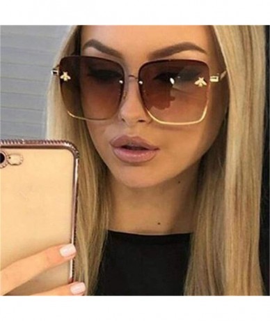Square Luxury Square Bee Sunglasses Women Men Retro er Metal Frame Oversized Sun Glasses Female Grandient Shades Oculos - C31...