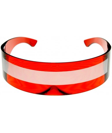Goggle 80s Futuristic Cyclops Cyberpunk Visor Sunglasses with Semi Translucent Mirrored Lens - Clear Red / Smoke - CD11IFXLBS...