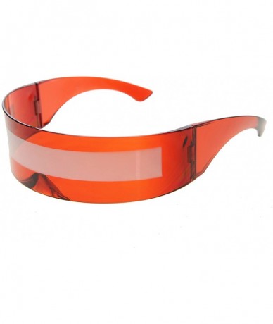 Goggle 80s Futuristic Cyclops Cyberpunk Visor Sunglasses with Semi Translucent Mirrored Lens - Clear Red / Smoke - CD11IFXLBS...