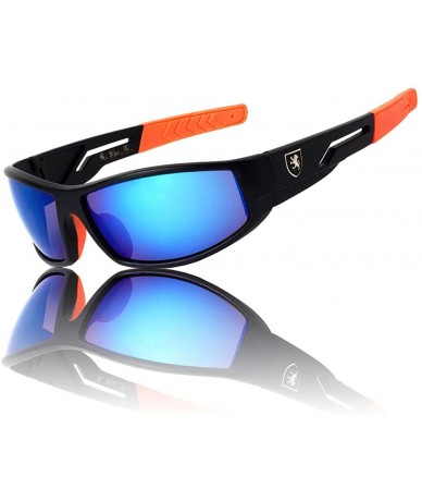 Rectangular Rectangular Curved Lens Temple Cut Out Sports Sunglasses - Blue Orange - C6199GZXHOK $14.14