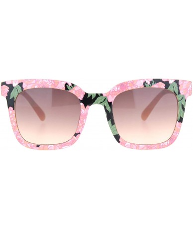 Square Womens Sunglasses Classic Square Frame Casual Fashion Shades UV 400 - Pink Floral (Pink Smoke) - C319580UGXT $26.09
