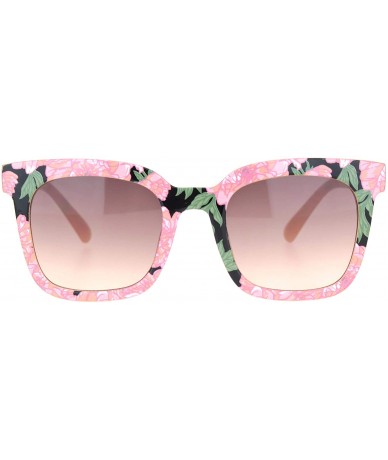 Square Womens Sunglasses Classic Square Frame Casual Fashion Shades UV 400 - Pink Floral (Pink Smoke) - C319580UGXT $14.07