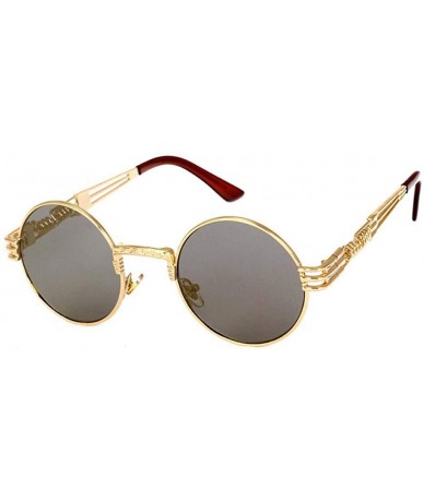 Oversized 2019 Retro Round Gothic Steampunk Mirror Sunglasses Men Women Metal Sun 1 - 3 - CH18XE9UM48 $7.67