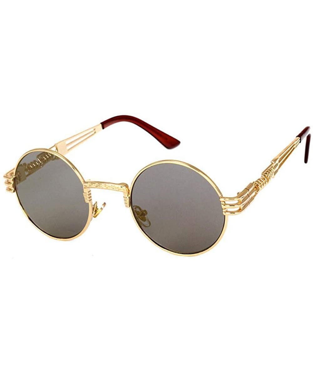 Oversized 2019 Retro Round Gothic Steampunk Mirror Sunglasses Men Women Metal Sun 1 - 3 - CH18XE9UM48 $19.18