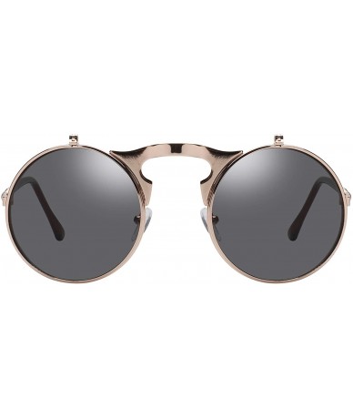 Sport Circle Flip Up Sunglasses Gothic Round Retro John Lennon Style Sun Glasses Steampunk Sunglasses - CP18S339S6L $13.46