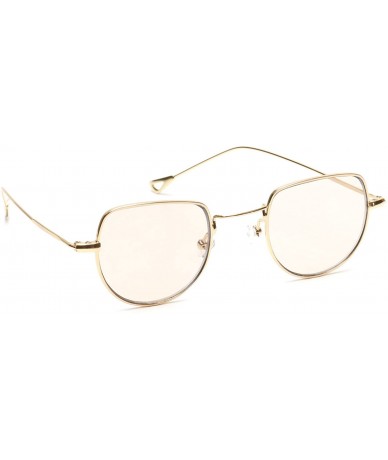 Oval Small Half Circle Sunglasses Cut Out Gold Metal Round Candy Color Tint Oval Boho Style - Brown - CP18EXK3LK8 $11.07