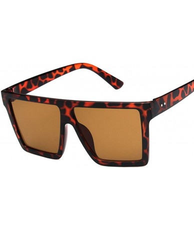Round Vintage Oversize Square Sunglasses Luxury Brand Black Leopard Big Frame Sun Glasses Female Shades - Bright Black - CT19...