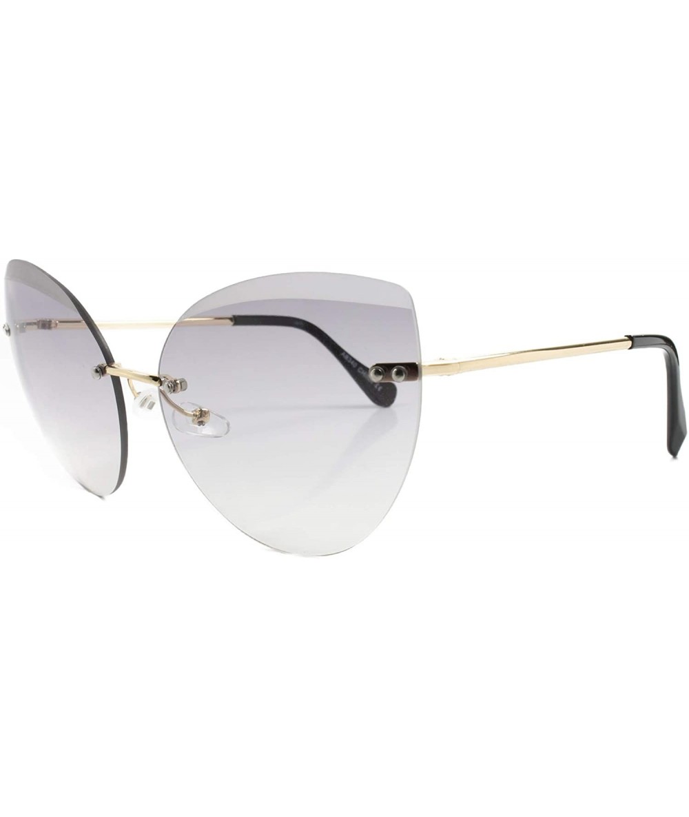Rimless Classic Oversized Rimless Upscale Womens Cat Eye Lens Sunglasses - Gold & Smoke - CT18SA59UY6 $9.64