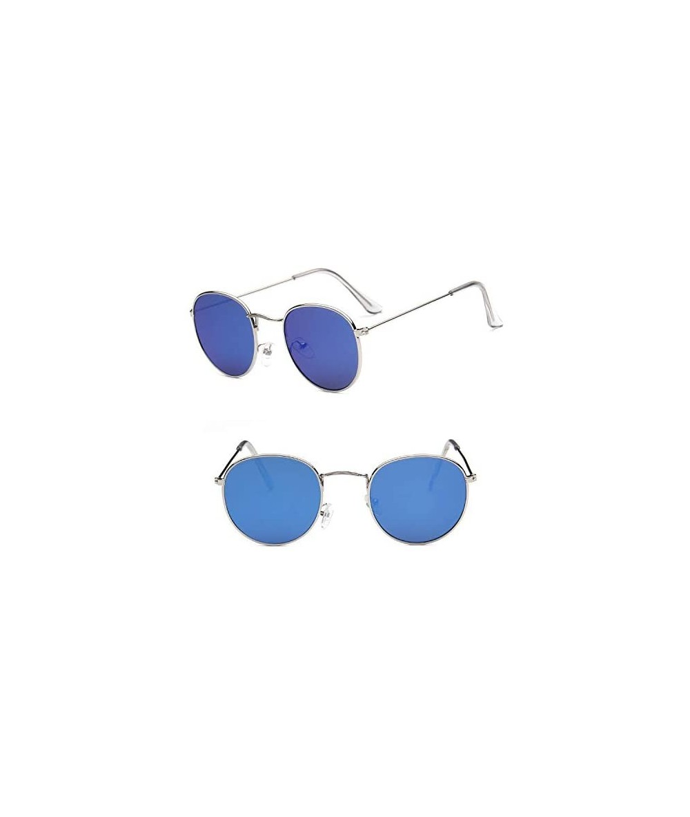 Round Sunglasses Mirror Classic Glasses Driving - Silverblue - C3198MY3CTY $14.32