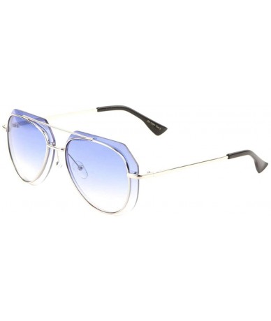 Rimless Rimless Geometric Lens Round Rim Modern Aviator Sunglasses - Blue Silver - CP190ISI0SU $11.44