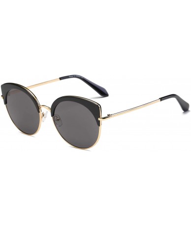 Oversized Women Half Frame Round Oversized Cat Eye Fashion Sunglasses - Black - C118WSEMAO5 $36.17