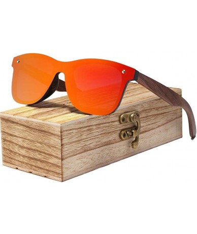 Semi-rimless Mens Sunglasses Polarized Walnut Wood Mirror Lens Sun Glasses Women - Red Walnut Wood - CS194OW05CG $31.14