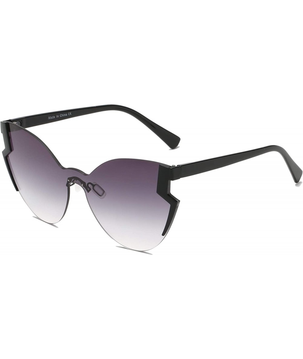 Goggle Women Modern Fashion Rimless Round Cat Eye Oversized Sunglasses - Smoke Black - CL18WR9SWIL $15.83