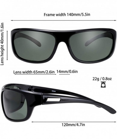 Rectangular Polarized Sunglasses Baseball Running Softball - 2-shiny Black- G15 Green - C018XEU7QCT $12.13