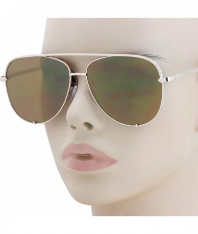 Aviator Rose Gold Pink Men Women Sunglasses Aviator Mirrored Metal Oversize Glasses - Gold Mirror - C1180ROWLSS $7.78