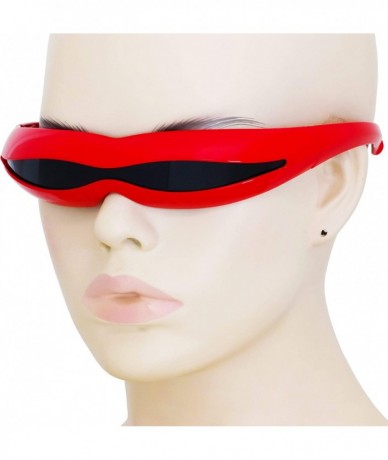 Wrap Futuristic Space Robot Alien Rave DJ Costume Party Cyclops Shield Sun Glasses for Women & Men - Red - Black - CV18TA4X8W...