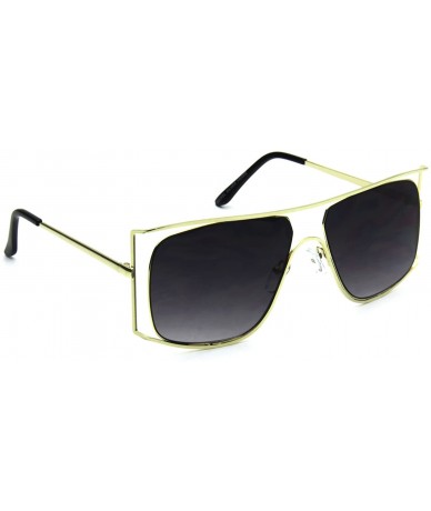Rimless Oversized Large Aviator Sunglasses Flat Top Semi-Rimless Gold Shield - Black - C718G2ARHYM $22.39