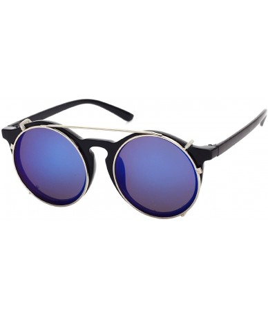 Sport Unisex SJT-9736 Flip-up Detachable Lens Pantos Round Sunglasses - Black+blue - CS12D7WB4R7 $12.75