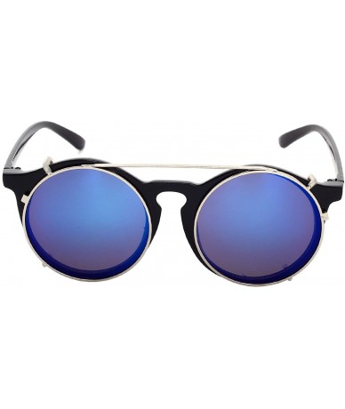 Sport Unisex SJT-9736 Flip-up Detachable Lens Pantos Round Sunglasses - Black+blue - CS12D7WB4R7 $12.75