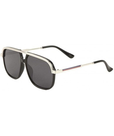 Square Apex Square Classic Retro Turbo Aviator Sunglasses - Black & Silver Metallic Frame - C318W325DQZ $19.48