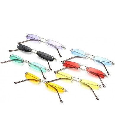 Semi-rimless Ladies Clear Lens Small Narrow Sunglasses Vintage Rimless Rectangle Sunglasses Red Shades Metal Frame Eyewear - ...