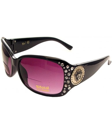 Square Womens Designer Bifocal Sunglasses with Rhinestones - Hard Case Included - Black - CT11Y1H6A0D $30.53