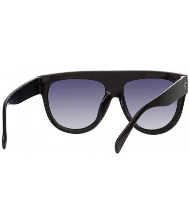 Goggle Flat Top Oversized Women Sunglasses Retro Shield Shape Big Frame Rivet Shades UV400 Eyewear - Blue Brown - C0199CE4EC3...