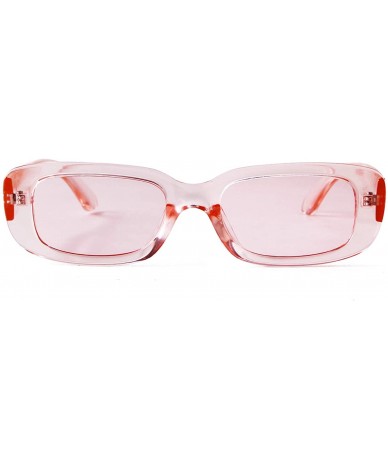 Square Rectangle Sunglasses Women Vintage Retro Glasses Wide Black Tortoise Frame - Transparent Pink - C719D3OY6SS $28.45