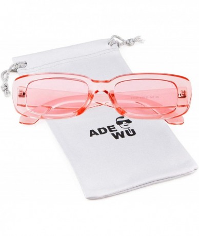 Square Rectangle Sunglasses Women Vintage Retro Glasses Wide Black Tortoise Frame - Transparent Pink - C719D3OY6SS $28.45