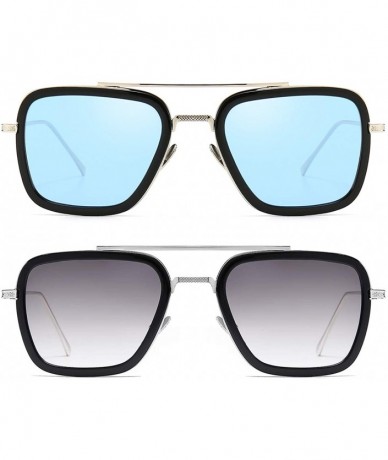 Wrap Vintage Aviator Square Sunglasses for Men Women Gold Frame Retro Brand Designer Classic Tony Stark Sunglasses - CB18YNHD...