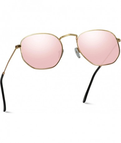 Rimless Geometric Round Gold Frame Retro Sunglasses - Gold Frame / Mirror Pink Lens - C018DSRUMOZ $12.98