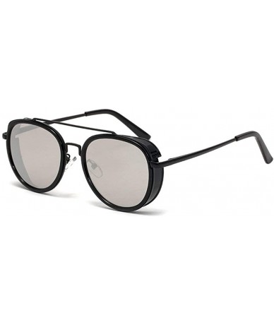 Round Retro Round Punk Sunglasses Men Women Fashion Metal Frame Mens Goggle Female Shades Glasses UV400 - Silver - CJ193Q0G3G...