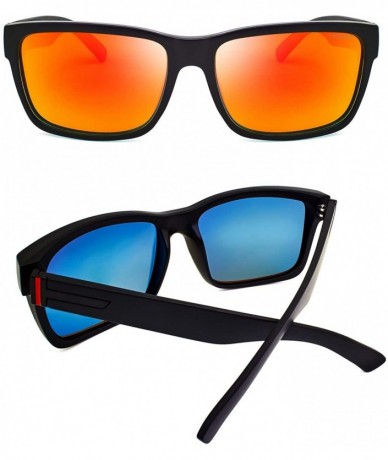 Square Vintage Polarized Sunglasses for Men Women Retro Oversized Square Mirror Sun Glasses - L2 Red Lens/Black Frame - C618H...