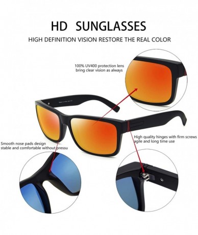 Square Vintage Polarized Sunglasses for Men Women Retro Oversized Square Mirror Sun Glasses - L2 Red Lens/Black Frame - C618H...