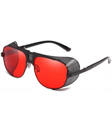 Aviator Flat Top Mesh Side Shield Aviator Sunglasses - Black Frame Red Lens - CU194CQ2H2S $48.30